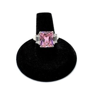 Sterling Silver Pink Cocktail Ring Cubic Zirconia Size 8